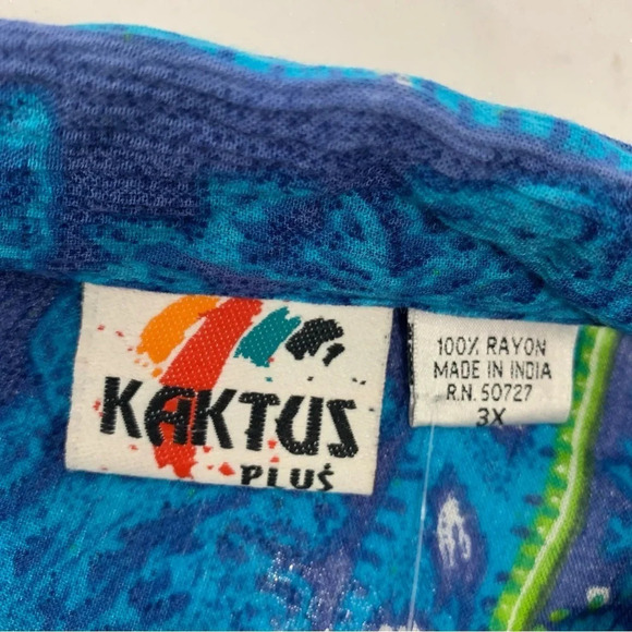 Kaktus Blouse Top Plus Size 3X Beaded Gauzy Colorful Button Front Art to Wear - Picture 8 of 11